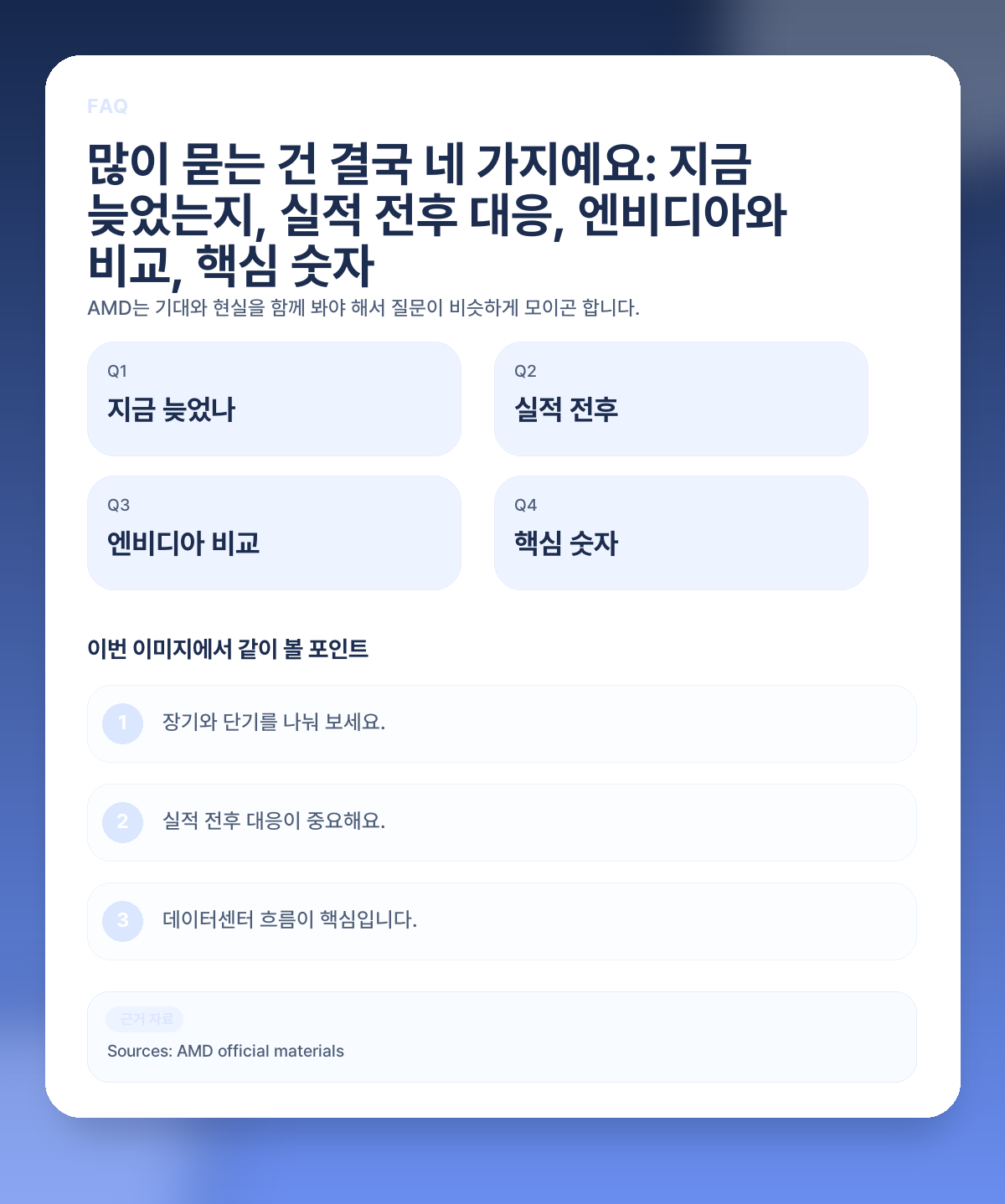 AMD 지금 들어가도 될까? 엔비디아 대항마 기대와 실적 현실 사이 FAQ