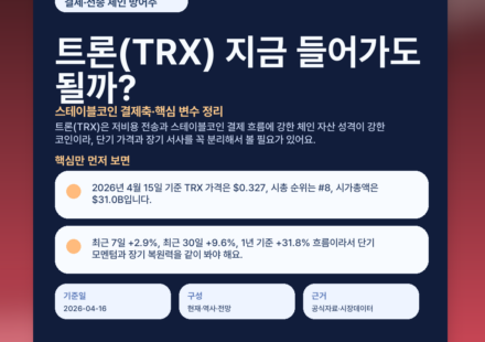 트론(TRX) 지금 들어가도 될까? 스테이블코인 결제축·핵심 변수 정리 featured