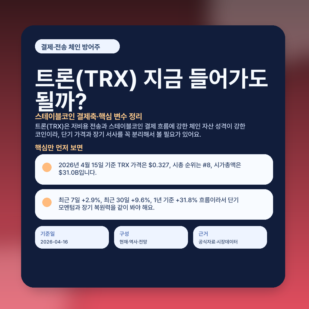 트론(TRX) 지금 들어가도 될까? 스테이블코인 결제축·핵심 변수 정리