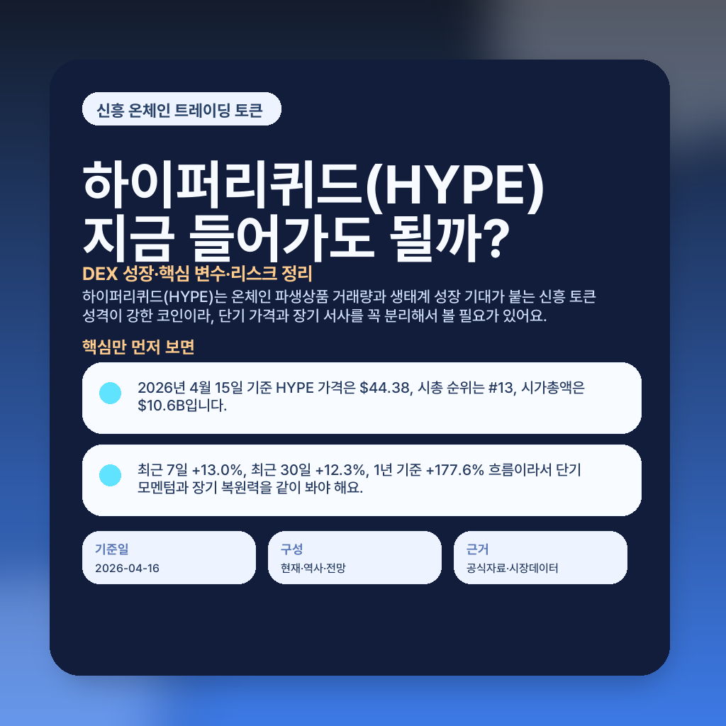 하이퍼리퀴드(HYPE) 지금 들어가도 될까? DEX 성장·핵심 변수·리스크 정리