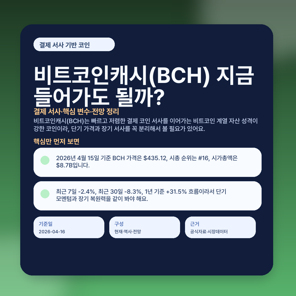 비트코인캐시(BCH) 지금 들어가도 될까? 결제 서사·핵심 변수·전망 정리