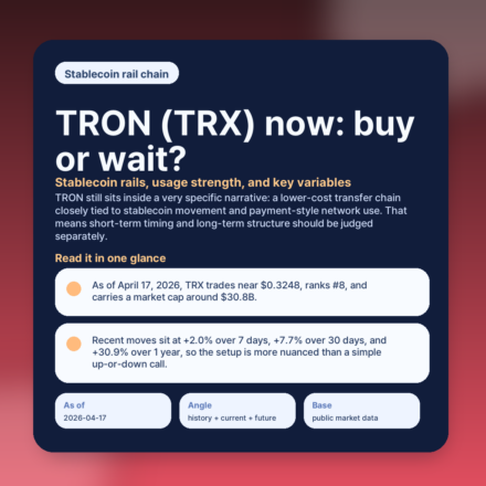 TRON (TRX) now: buy or wait? Stablecoin rails, usage strength, and key variables featured