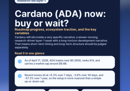 Cardano (ADA) now: buy or wait? Roadmap progress, ecosystem traction, and the key variables featured
