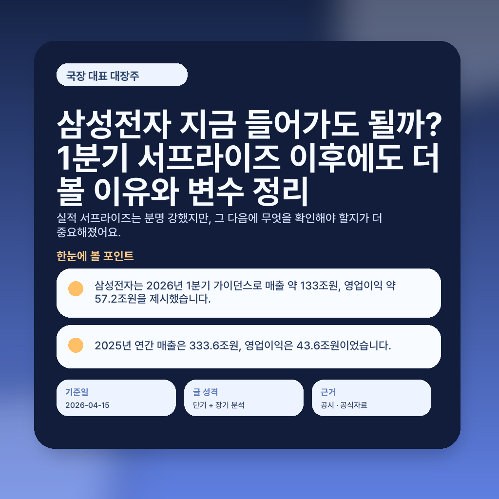 삼성전자 지금 들어가도 될까? 1분기 서프라이즈 이후에도 더 볼 이유와 변수 정리