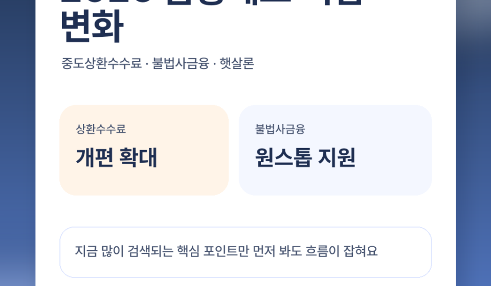 2026 금융제도 뭐가 달라지나? 중도상환수수료·불법사금융·햇살론 핵심 정리 featured 이미지