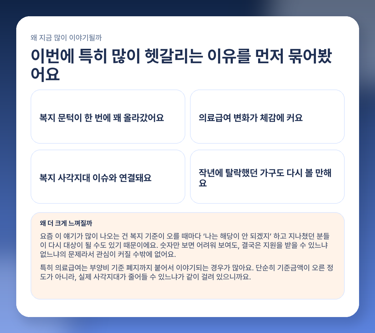 기준중위소득 2026 얼마나 올랐나? 생계급여·의료급여 달라지는 점 쉽게 정리 이슈 포인트 이미지