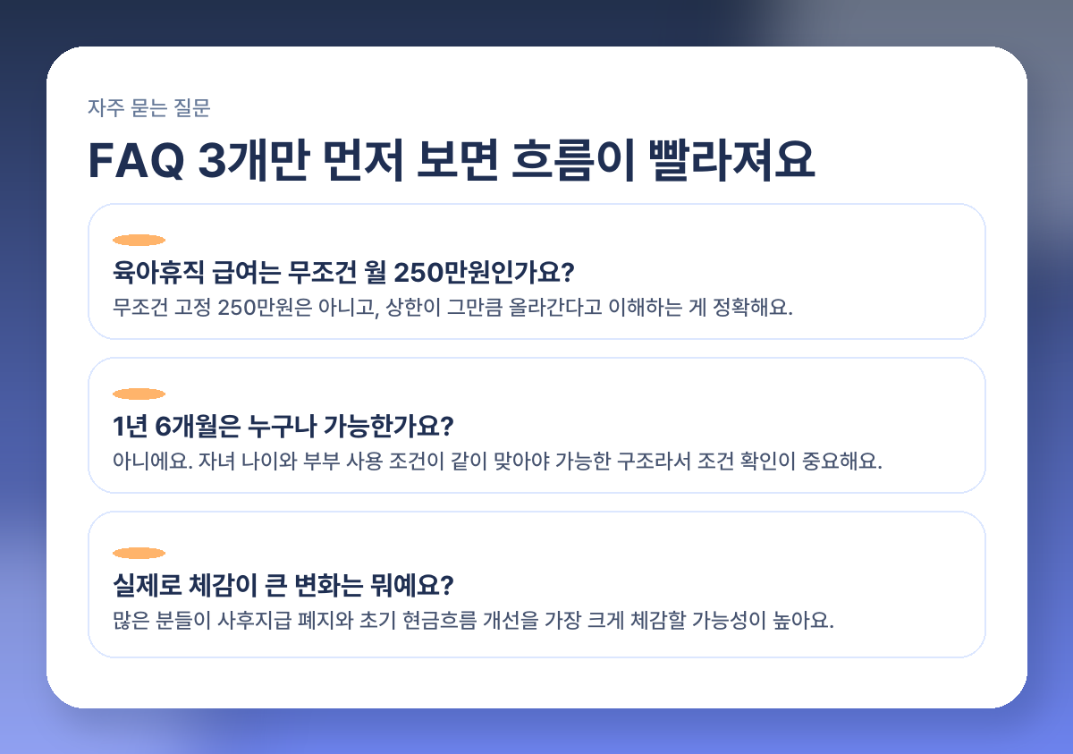 육아휴직 급여 2026 얼마나 받나? 250만원·1년 6개월 핵심만 쉽게 정리 FAQ 이미지
