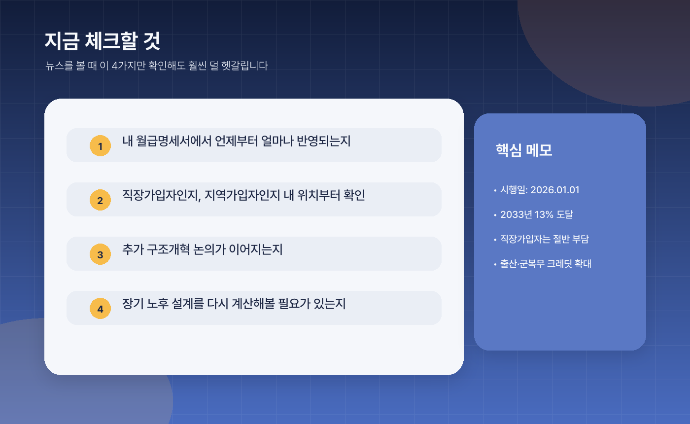 국민연금 2026 개편 정리, 보험료는 어떻게 오르고 연금은 얼마나 달라지나 - ✅ 그래서 지금 뭘 체크하면 좋을까?