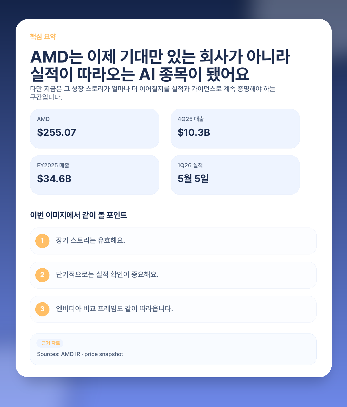 AMD 지금 들어가도 될까? 엔비디아 대항마 기대와 실적 현실 사이 핵심