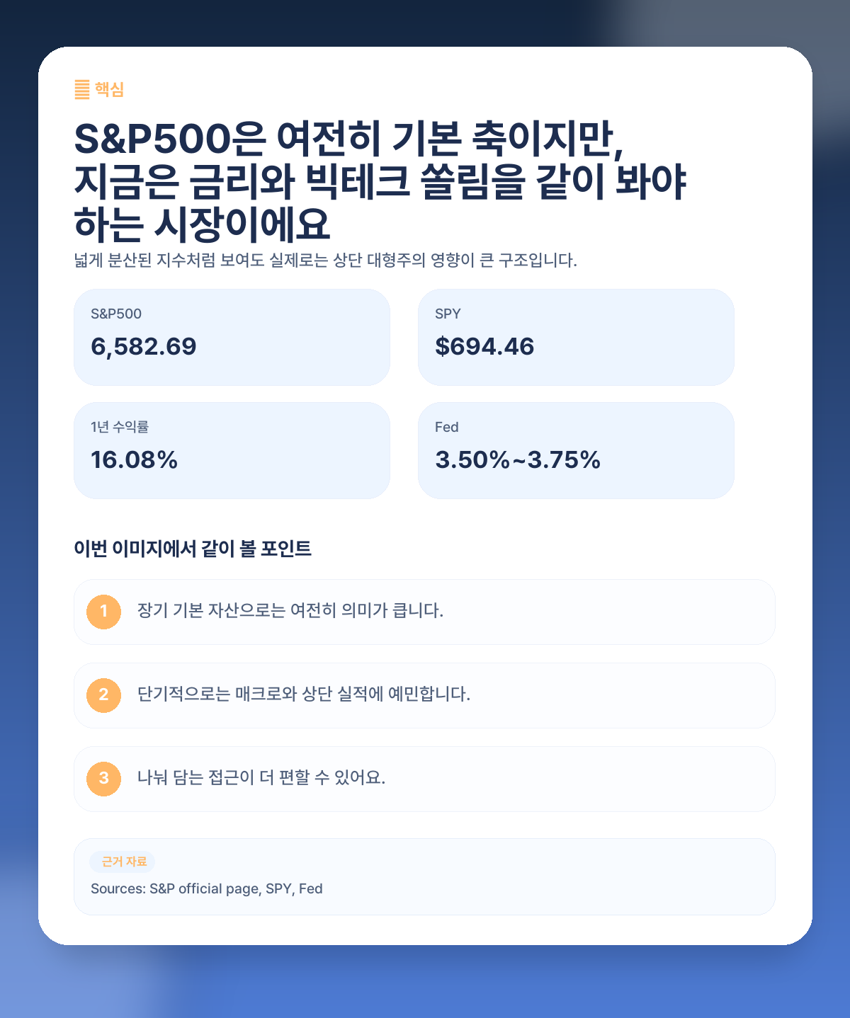 S&P500 지금 들어가도 될까? 금리·실적·AI 쏠림까지 한 번에 정리 핵심