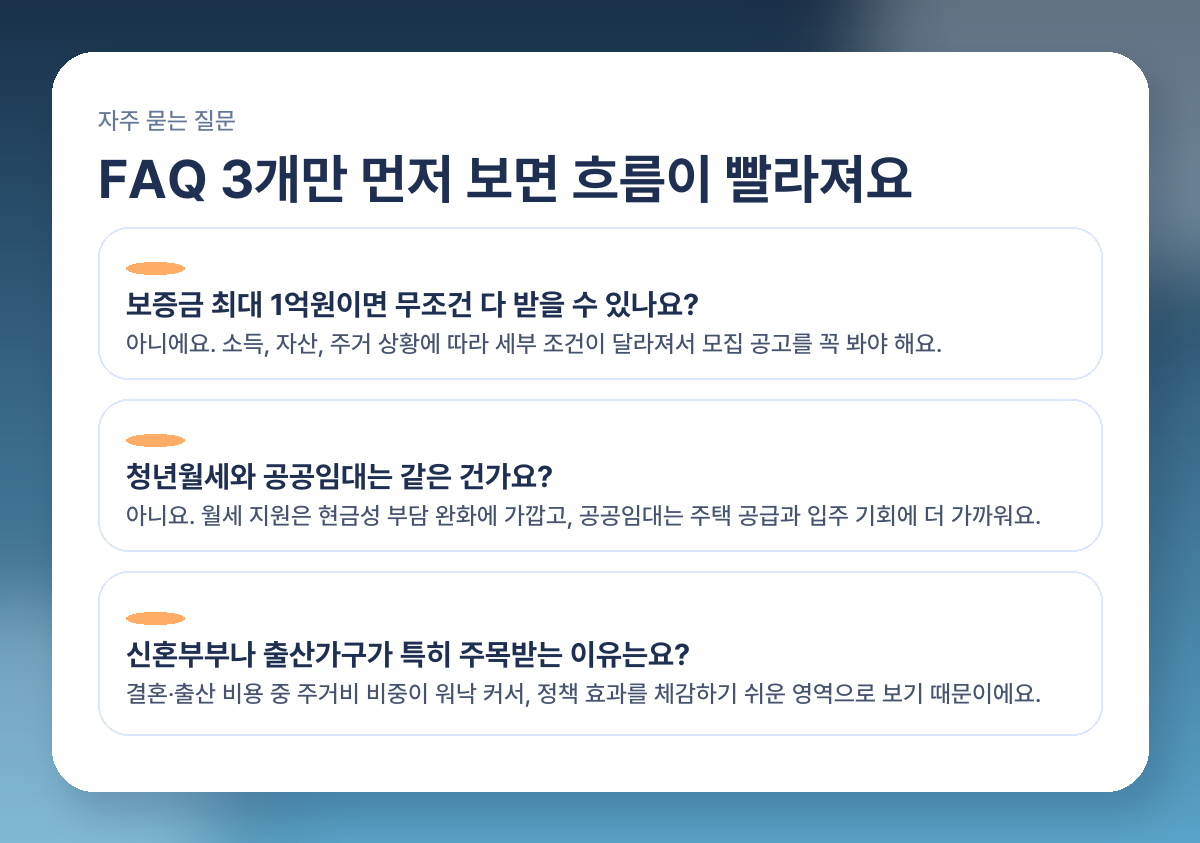 청년·신혼부부 주거지원 2026 뭐가 달라지나? 월세·공공임대·보증금 핵심 정리 FAQ 이미지