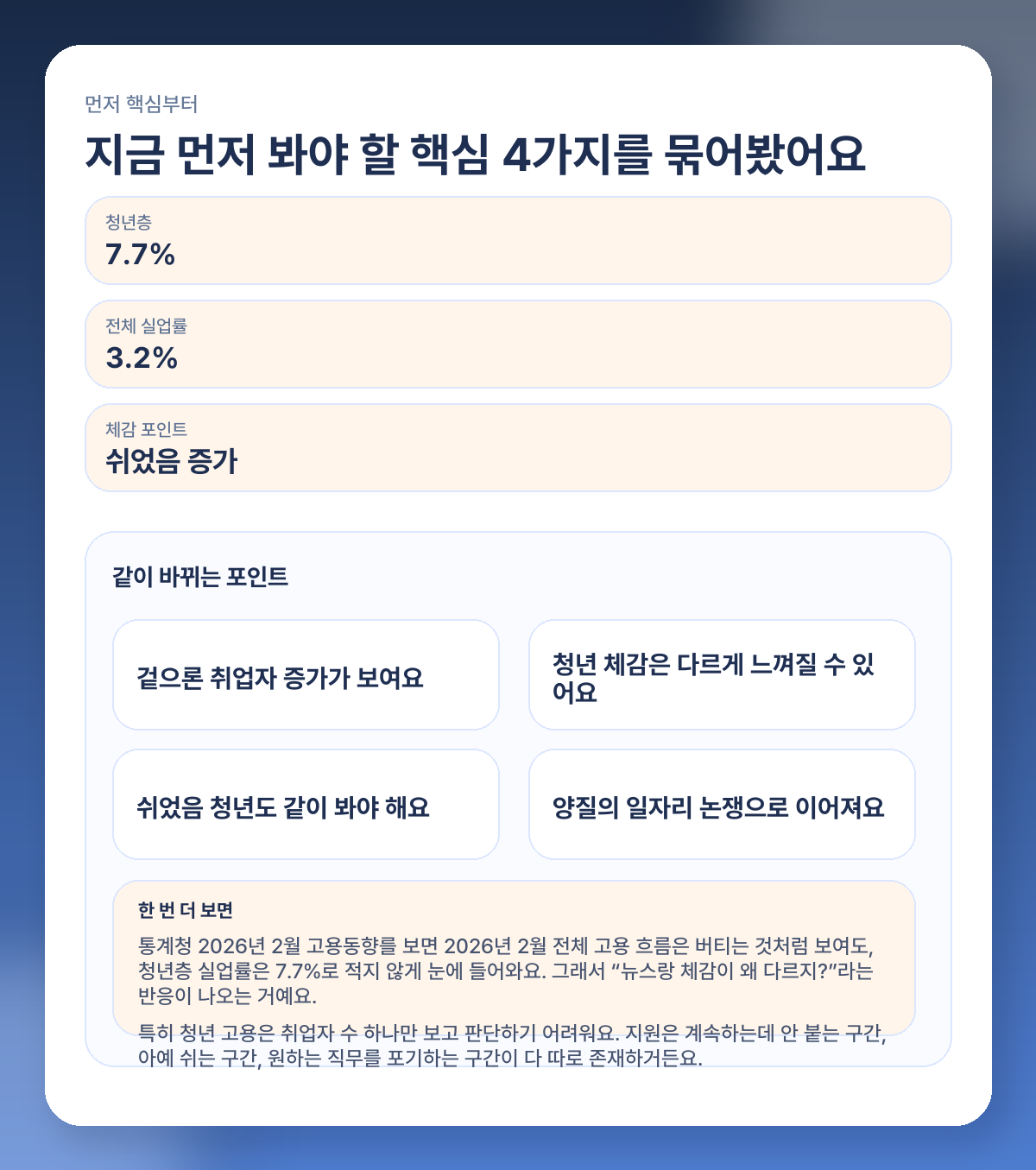 청년 실업률 2026년 2월 왜 올랐나? 쉬었음 청년까지 같이 봐야 하는 이유 핵심 요약 이미지